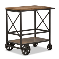 Baxton Studio Chester Rustic Industrial Style Oak Brown Finished Wood and Black Finished Metal Console Table Mobile Serving Cart